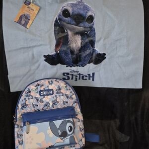 Disney Stitch Blue and Pink Backpack And Large Canvas Tote Set